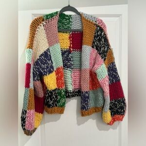 Super soft patchwork chunky knit cardigan